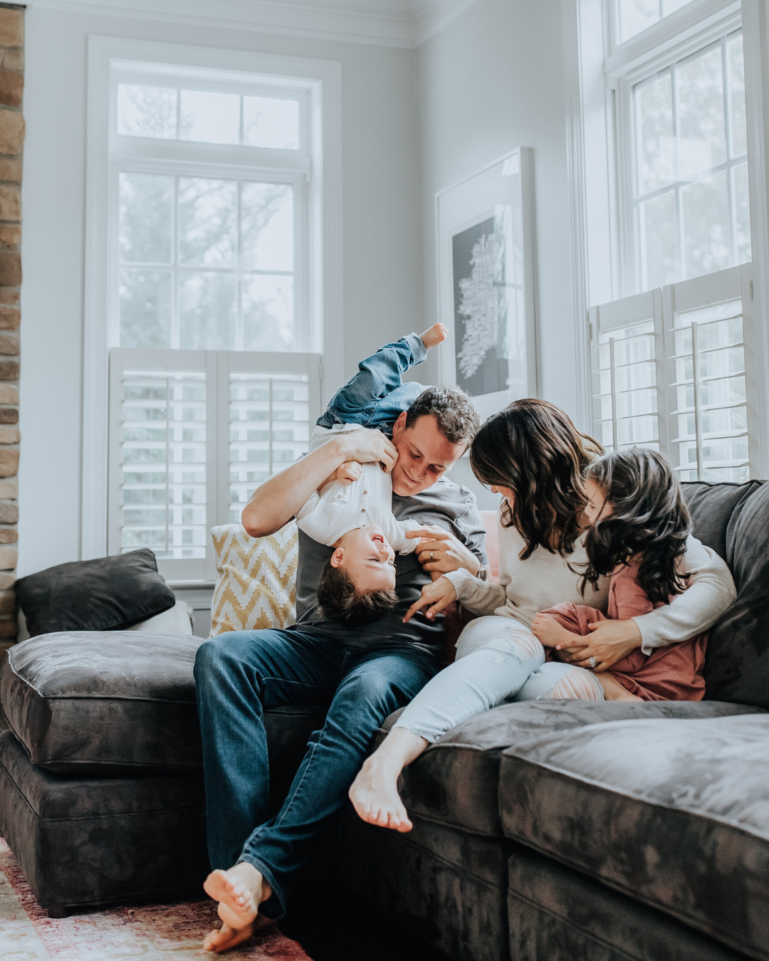 Family playing in living room together