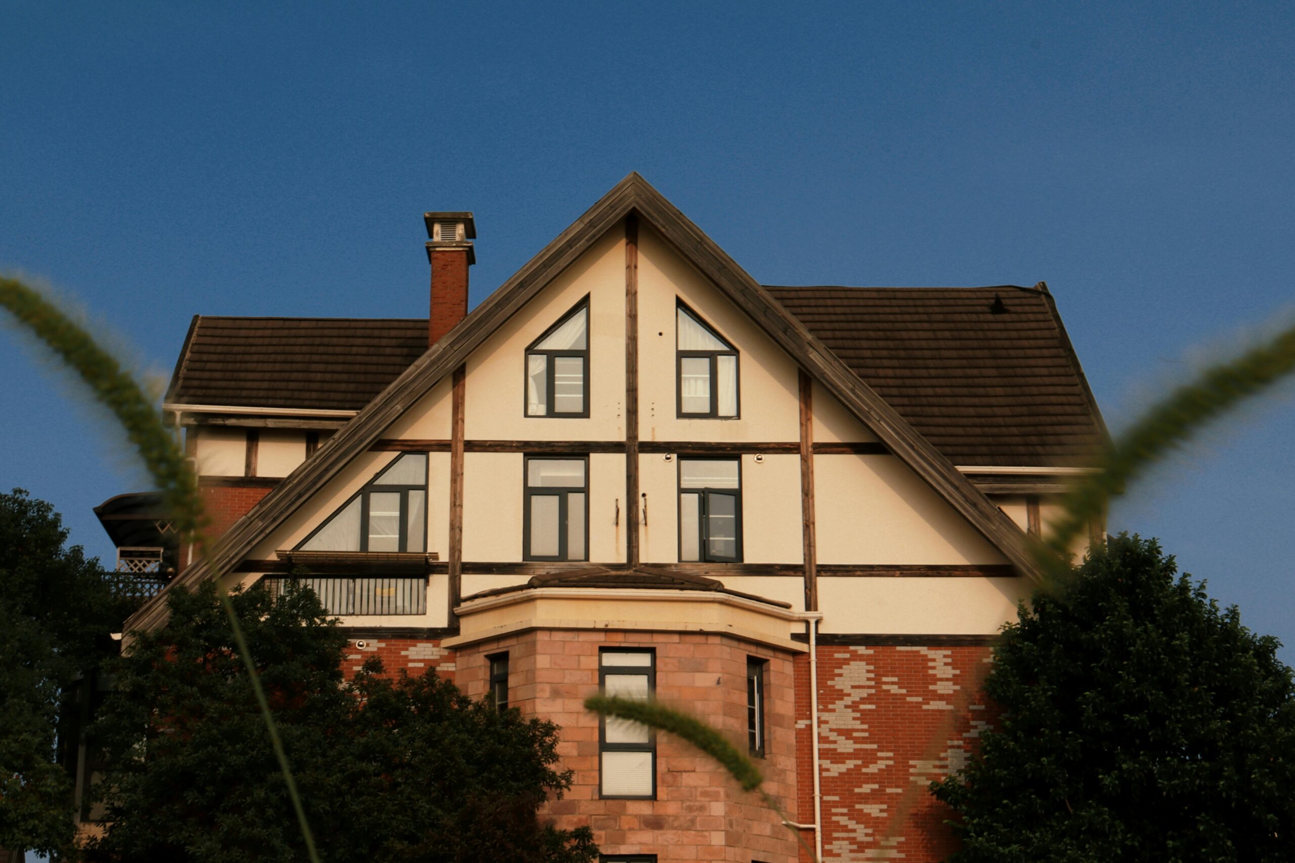 tudor home in golden hour